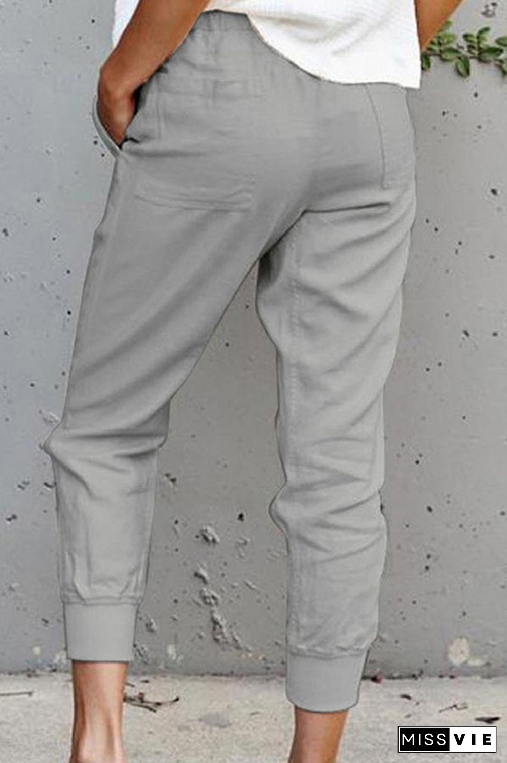 Casual Solid Lace-up Slim Cropped Trousers