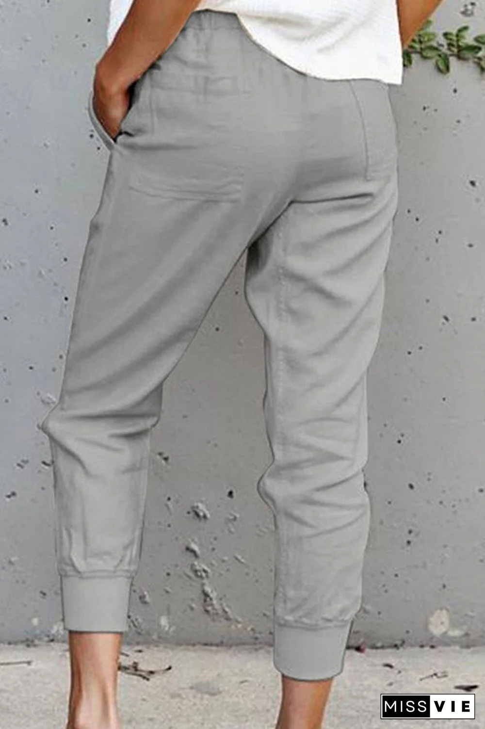 Casual Solid Lace-up Slim Cropped Trousers