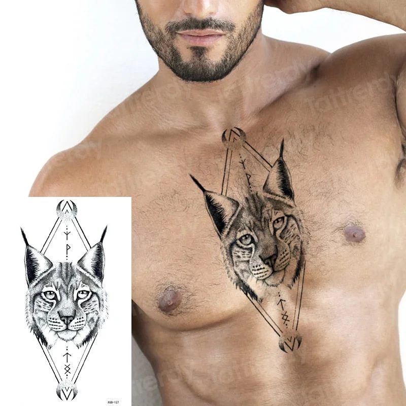 Temporary Tattoo Sticker Forest Moon Bird Bear animal Tattoos Waterproof Leopard Wolf Tiger Body Art Arm flower Fake Tattoo Men