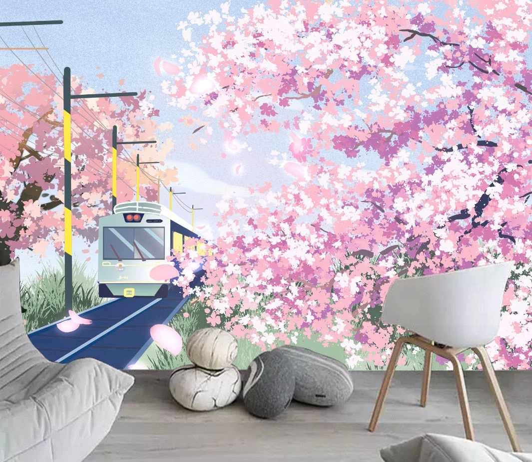 Japanese Cherry Blossoms Mount Fuji Landscape Wall Hanging Tapestry Ancient Palace With Moon Nature Scendry Home Wall Blanket