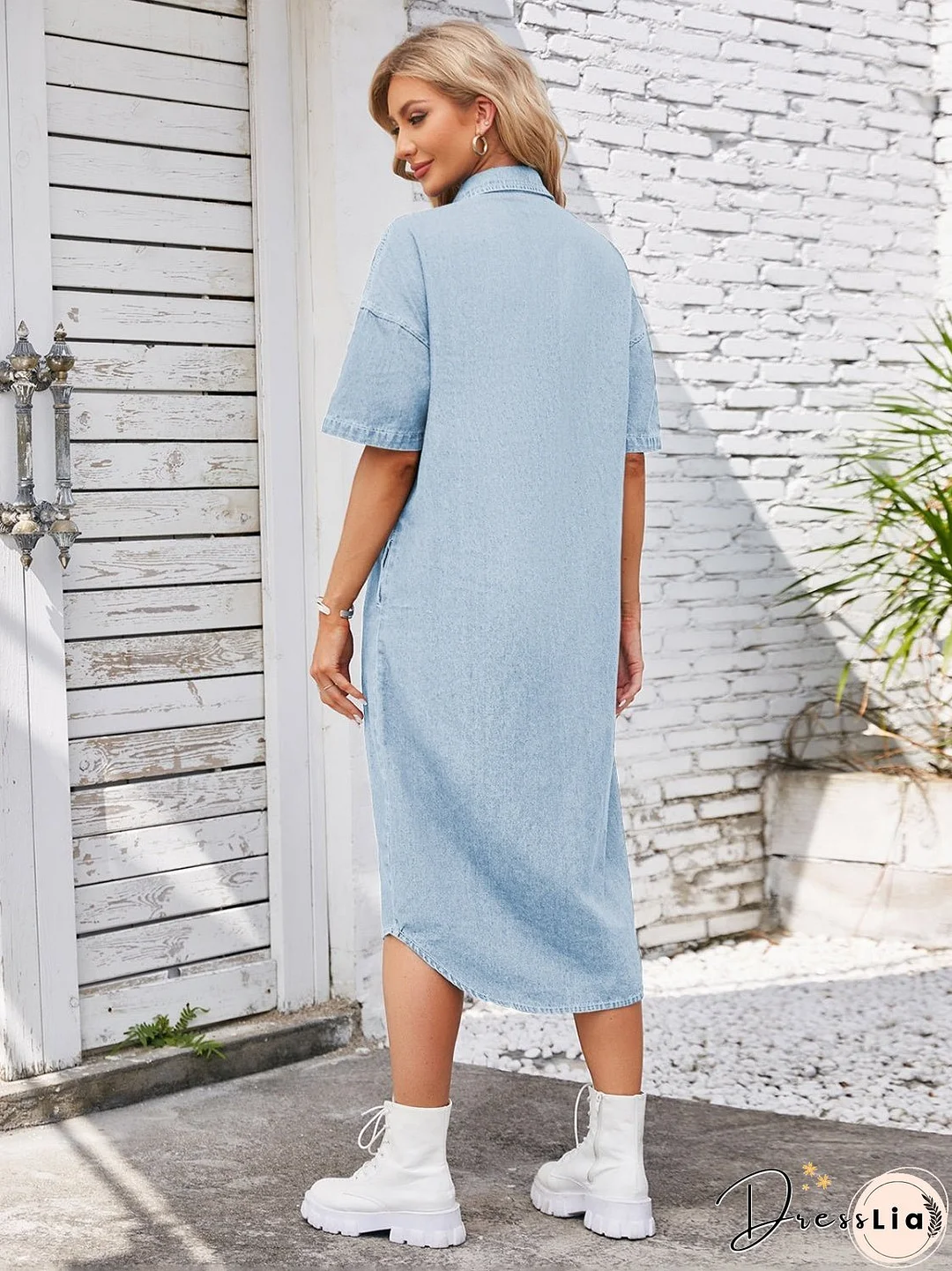 Button Up Dropped Shoulder Denim Dress