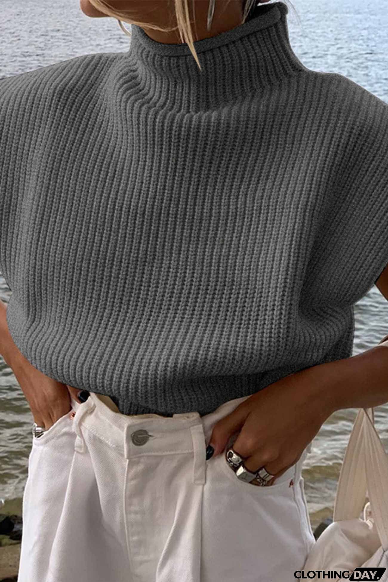 Solid Mock Neck Sleeveless Sweater