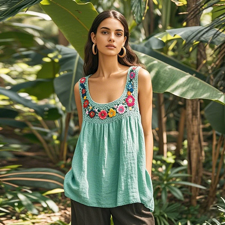 Vintage Ethnic Floral Embroidery Pattern Women's Vest