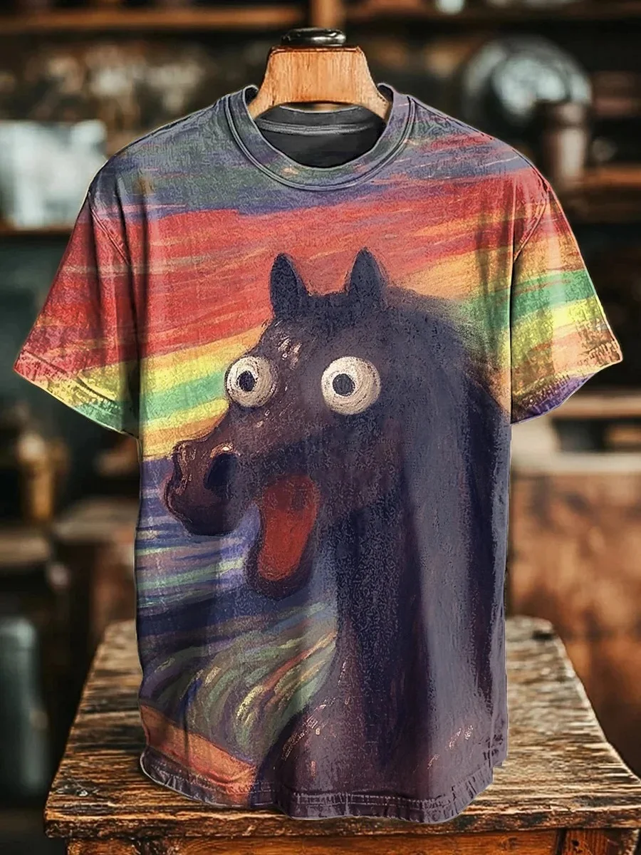 Eagerlys OMG Horse Vintage Funny Art Print T-shirt Eagerlys