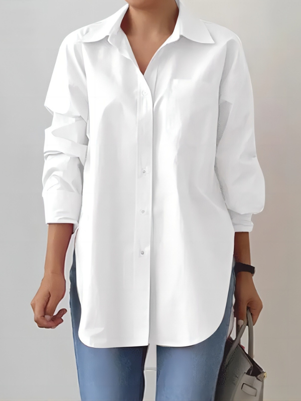Women's Elegant Shirt Top Solid Color Lapel Long Sleeve Top