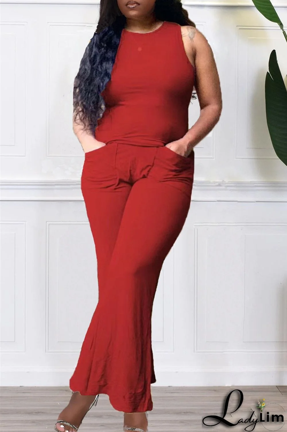 Purple Fashion Casual Solid Split Joint O Neck Sleeveless Two Pieces