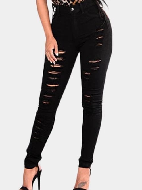 black ripped details skinny jean pant p117153