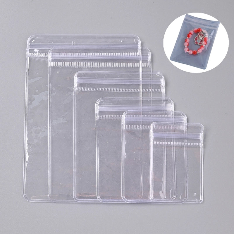 100 Pcs/Package PVC Casual Handmade Minimalist Outdoor Travel Daily Simple Solid Color Transparent Jewelry Packaging Bags