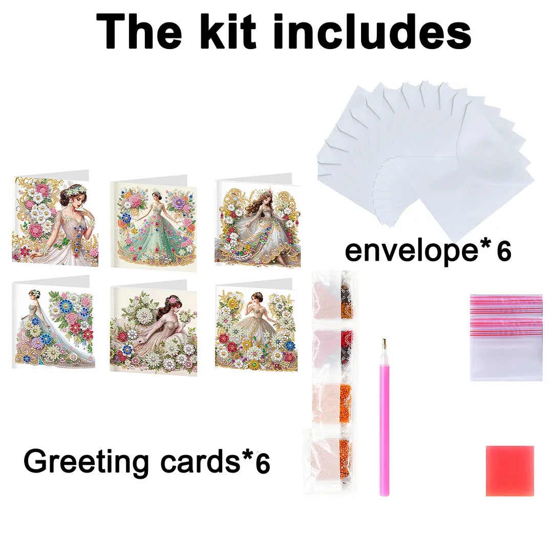 6pcs Dream Girl DIY Diamond Painting Greeting Card Kits with Envelopes Diamond Art Greeting Cards Diamond Art Cards Kits for Adults DIY Crafts Family Friend Gifts