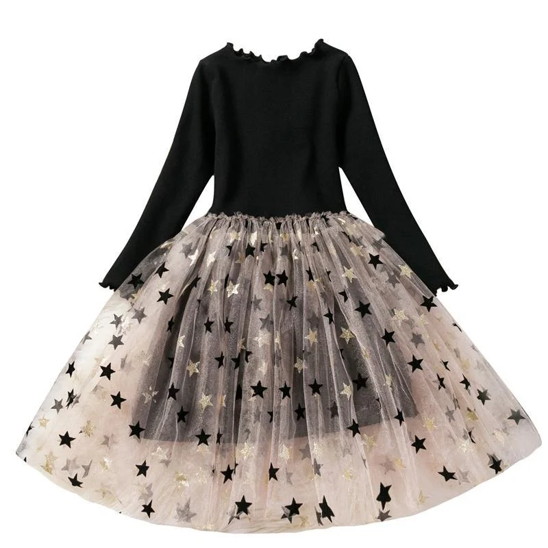 Girls Dress Pentagram Princess Dress Girls Clothes Long Sleeve Autumn Casual Children Clothing Kids Tutu Dresses For Girls