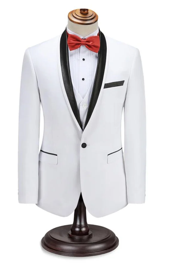 Elegant Easy Fit  Shawl Lapel White Wedding Groom Suit Online s