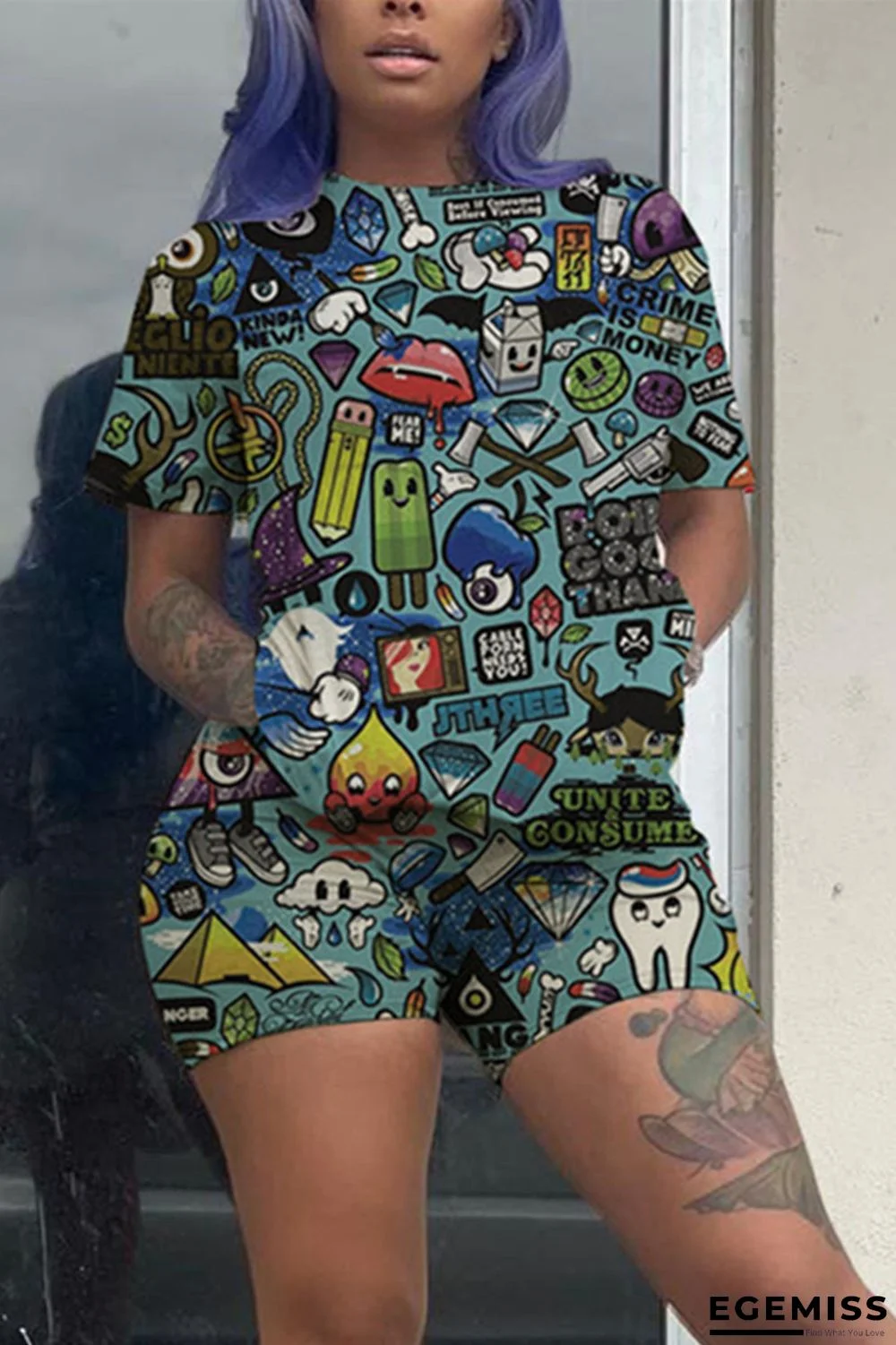 InkGreen Fashion Cartoon Printed Casual Set | EGEMISS