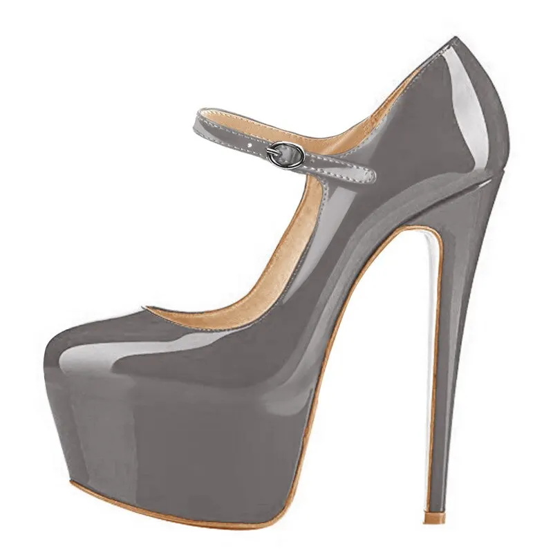Onlymaker Women Mary Jane Platform Pumps Ankle Strap Stiletto 15~16cm High Heels Dress Buckle Shoes Large Size US5~US15