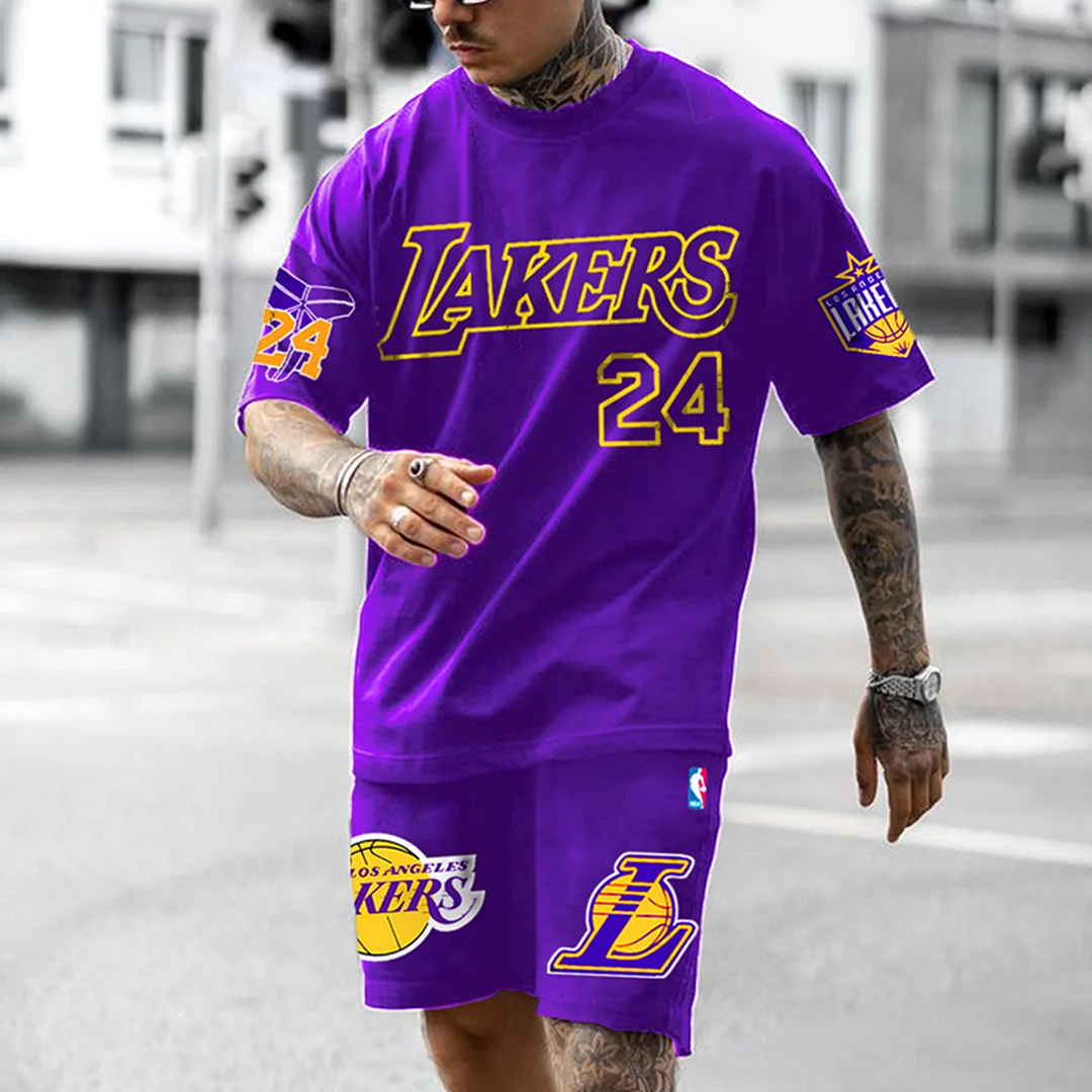 Men's Los Angeles Basketball Purple Jersey Shorts Suit、、URBENIE