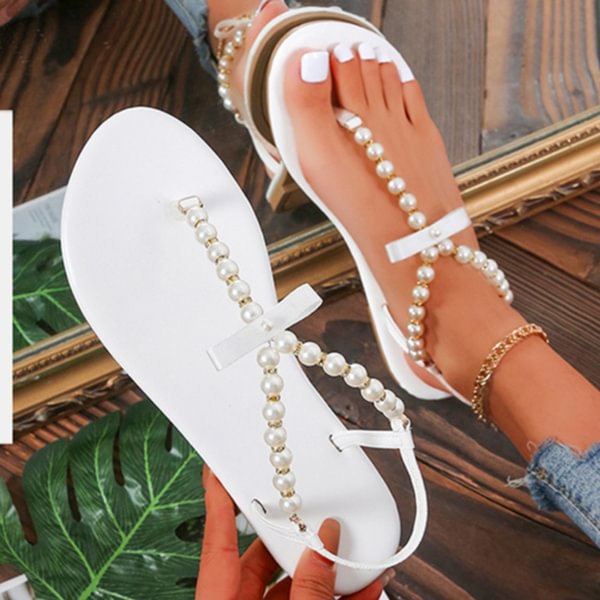 New Women's Shoes Plus Size Flat Pearl Sandals Ladies Beach Slippers Sandal - Shop Trendy Women's Clothing | LoverChic