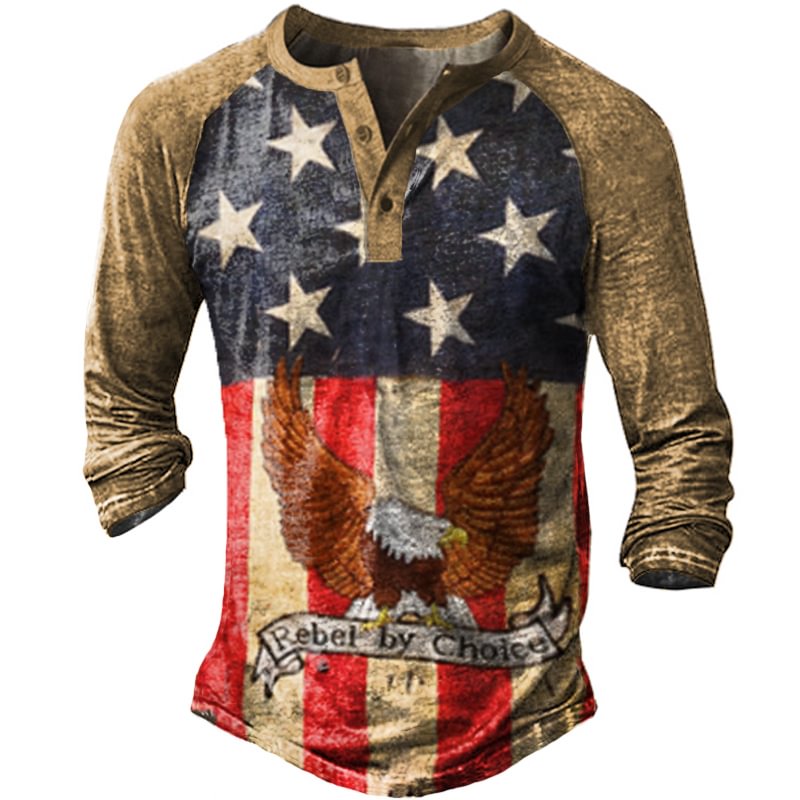 American Flag Eagle Vintage Print Henry T-Shirt-Compassnice®
