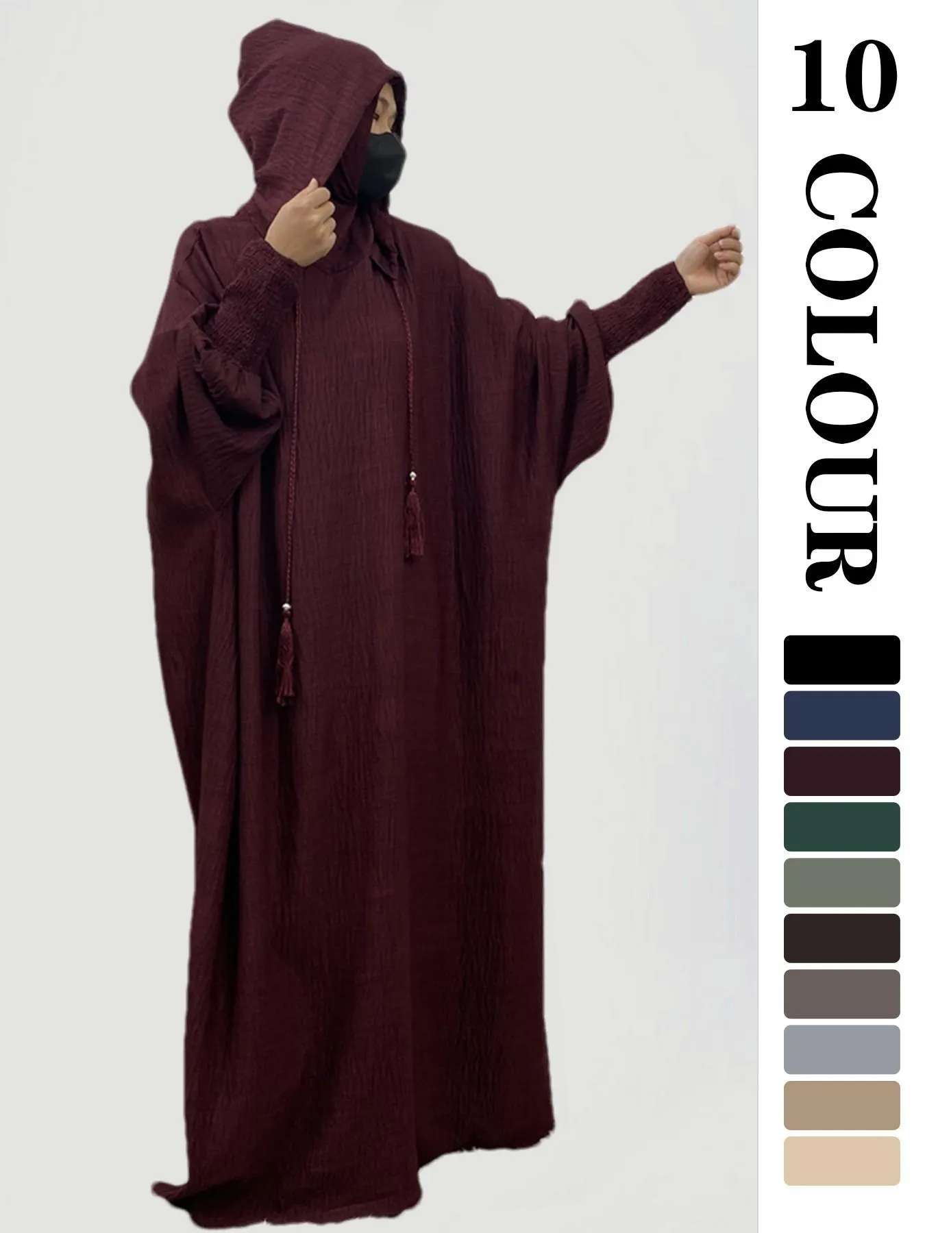 Women's Solid Hooded Dress, Casual Long Sleeve Dress for Fall & Winter, Women's Islamic Clothing for Daily Wear, Modesty Muslim Clothing