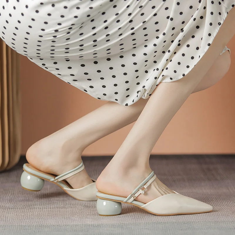 Uveng Uveng Half-Slippers Women Wear The 2025 New Summer Fairy Style Dress With The Bag Head Thick And Cold Slippers