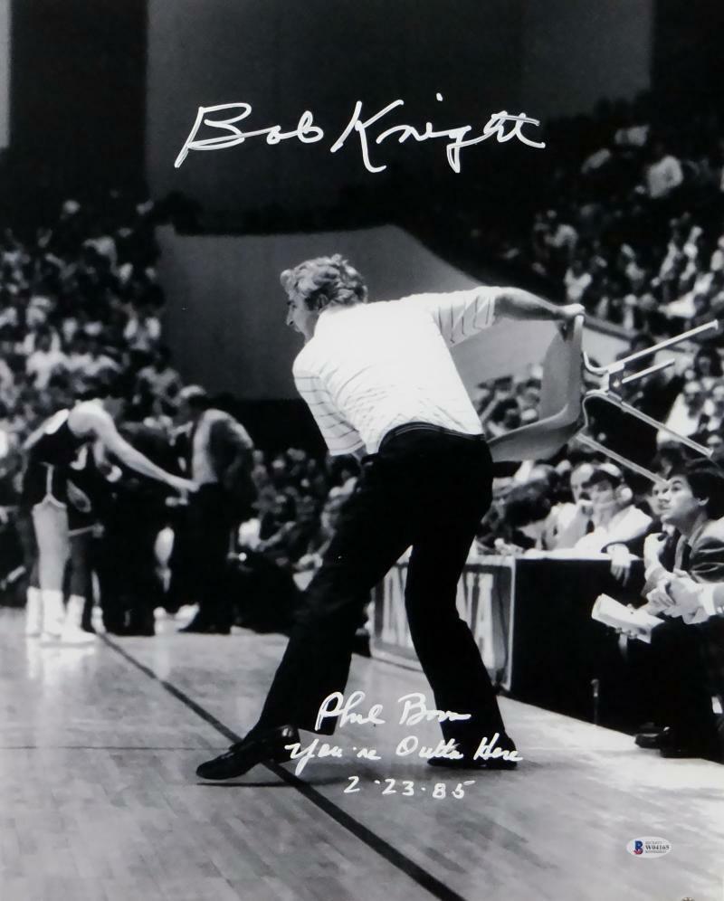 Bob Knight Phil Bova Signed 16x20 B&W Chair Photo Poster painting w/ Insc - Beckett Auth *White