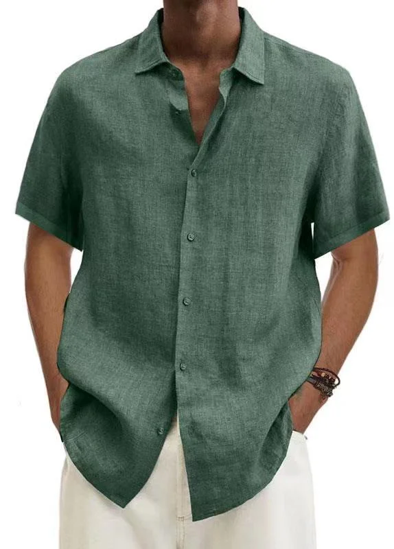 Men's Casual Short Sleeve Cotton Linen Shirt-inspireuse