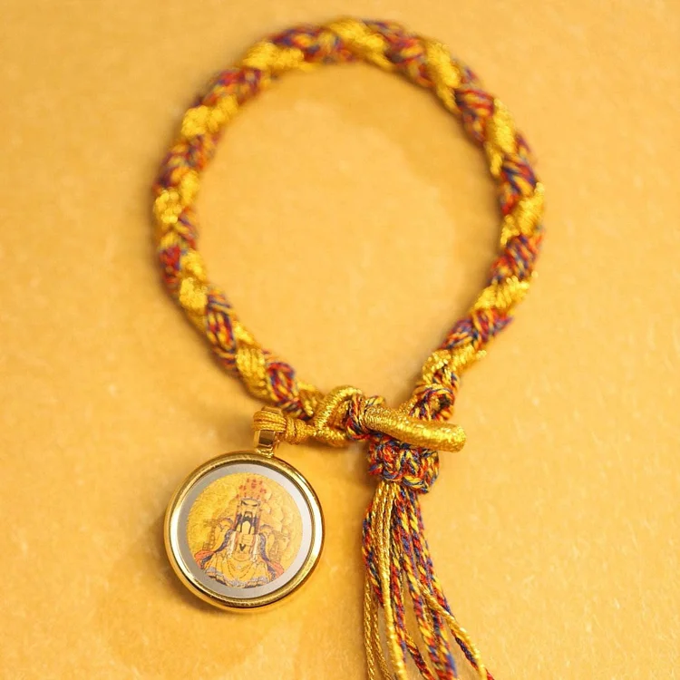 Thangka Buddha Handmade Tibetan Braided Bracelet with mini WuYe Thangka Charm