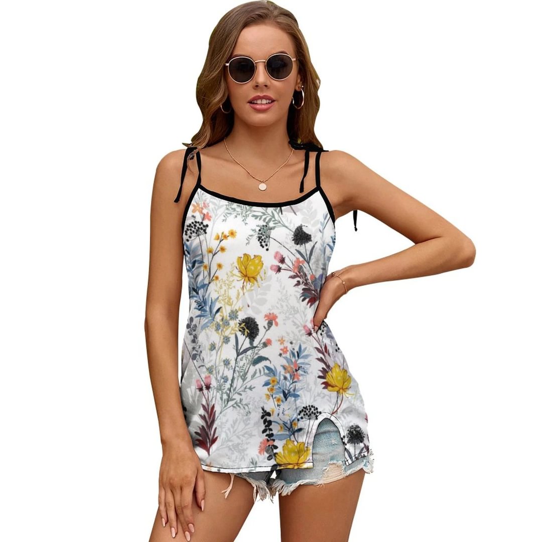 Summer Floral Women's Halter Tops Cami Tank Sleeveless Casual Spaghetti Straps Shirts Blouse