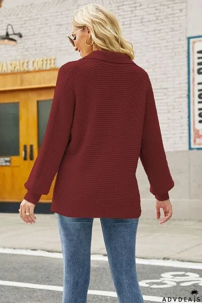 Ribbed Johnny Collar Pullover Sweater