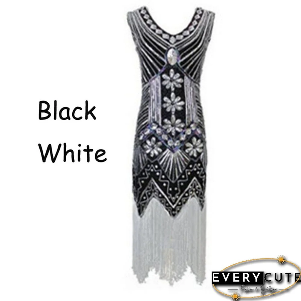 Vintage Dress Great Gatsby Dress 1920S Sequin Flapper Evening Dress Prom Tassel Hem Dress
