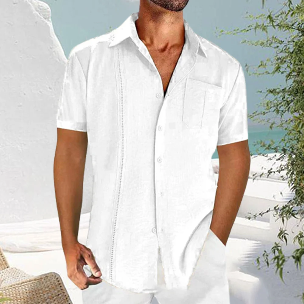 Smiledeer New Summer Casual Solid Color Men's Short Sleeve Cotton Linen Shirt