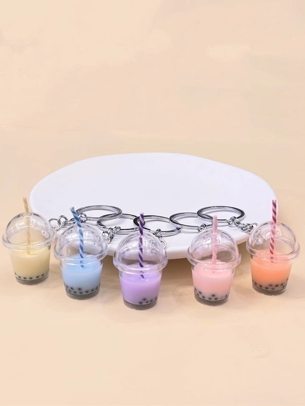 Minimalist Milk Tea Plastic Bag Pendant Keychain