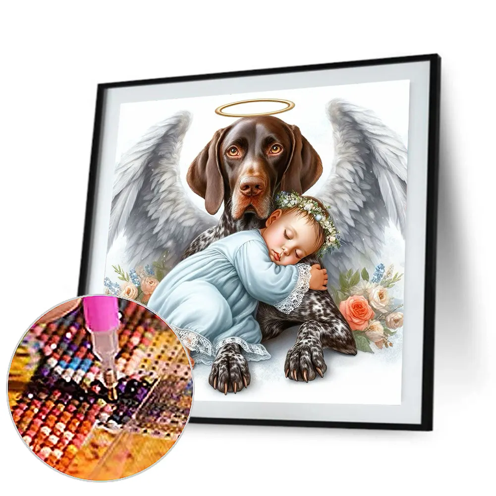 Full Round Diamond Painting 30*30cm - Angel Dog And Baby