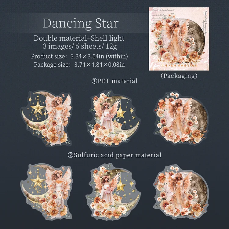 Journalsay 6 Sheets Dancing Under The Moon Series Vintage Flower Character PET Sticker