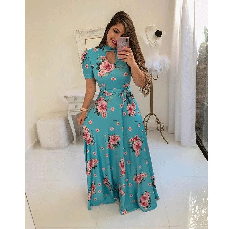 Uveng Fashion Digital Short Sleeve Printing Large Swing Dress