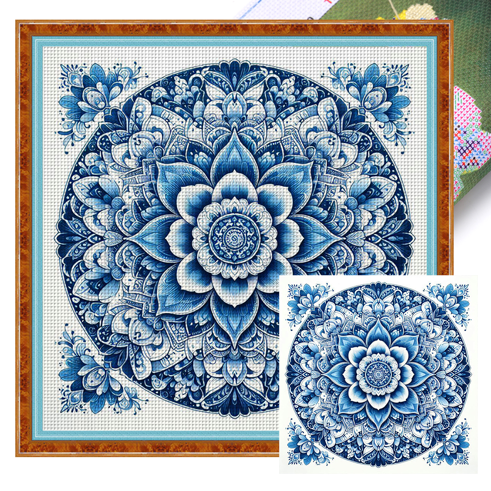 Blue And White Porcelain-Mandala Full 14CT Pre-stamped Canvas(40*40cm) Cross Stitch