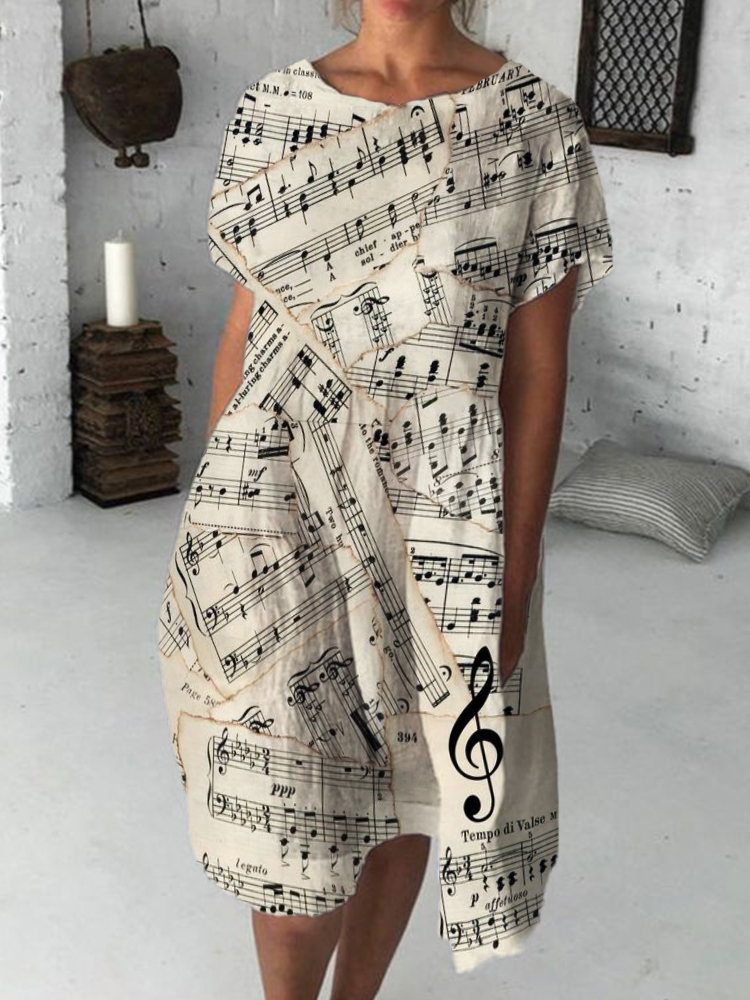 Vintage Faded Sheet Music Treble Clef Midi Dress wearshes