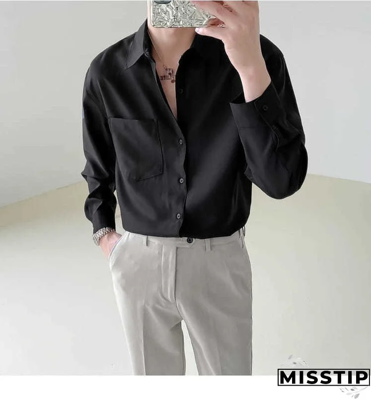 Spring New Senior Long Sleeve Button Down Shirts for Men Korean Fashion Loose Drape Solid Color All-match Men's Shirt Blouse