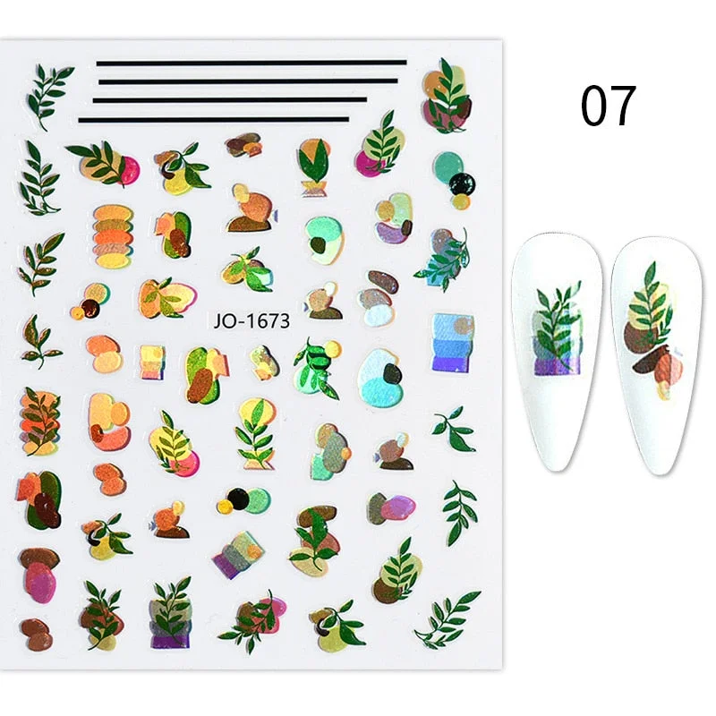 1PC Spring Green Palm Flowers Leaves 3D Nail Stickers Self-Adhesive Slider Nail Art Decorations Geometry Leaf Decals Manicure-Nail Inspo