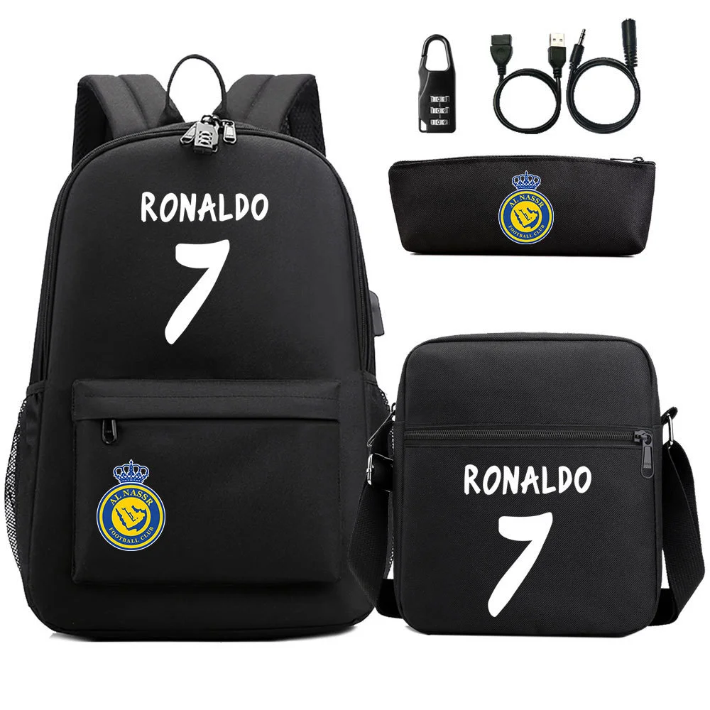 Buzzdaisy Cristiano Ronaldo-themed School Bag Set with USB Charging and Password Lock Function