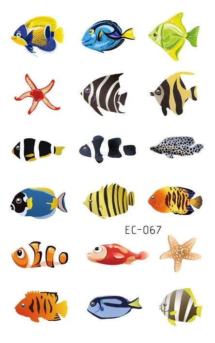 24 kinds Temporary Tattoo Stickers for Kids Cute Cartoon Tropical Fish Marine faux tatouage temporaire Disposable Children Gift