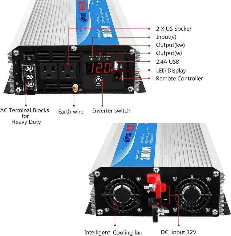 600W Power Inverter Pure Sine Wave 12V DC To 110V 120V, 48 OFF