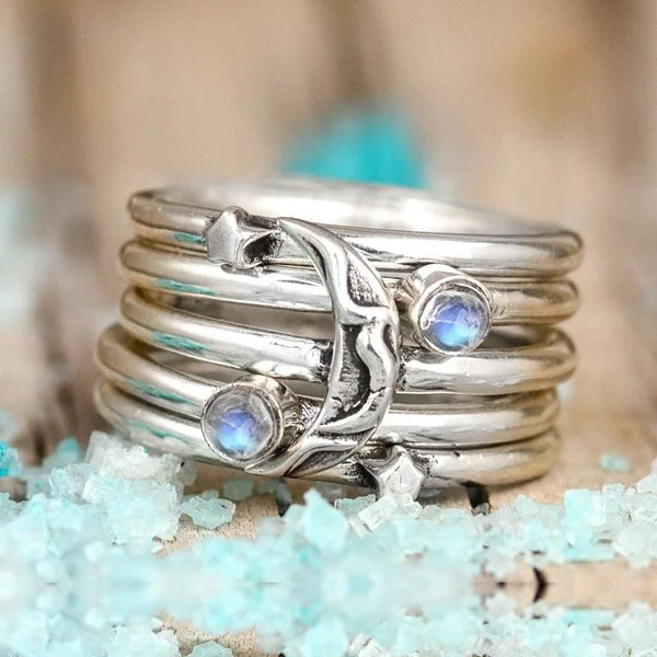 🔥 Last Day Promotion 75% OFF🎁Sterling Silver Stars and Moon Stacking Ring Set
