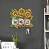 (US Local)Wooden Special Shaped Leopard Print Sunflowers Diamond Art Craft Wall Hooks