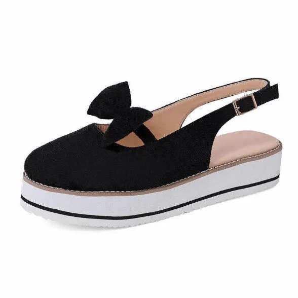 Women Bowtie Platform Flat Loafer Summer Shoes Ladies Slip On Cover Heel Shoes Female Sewing Woman Fashion Footwear Plus Size