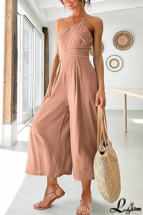 One Shoulder Straps Wide Leg Jumpsuits