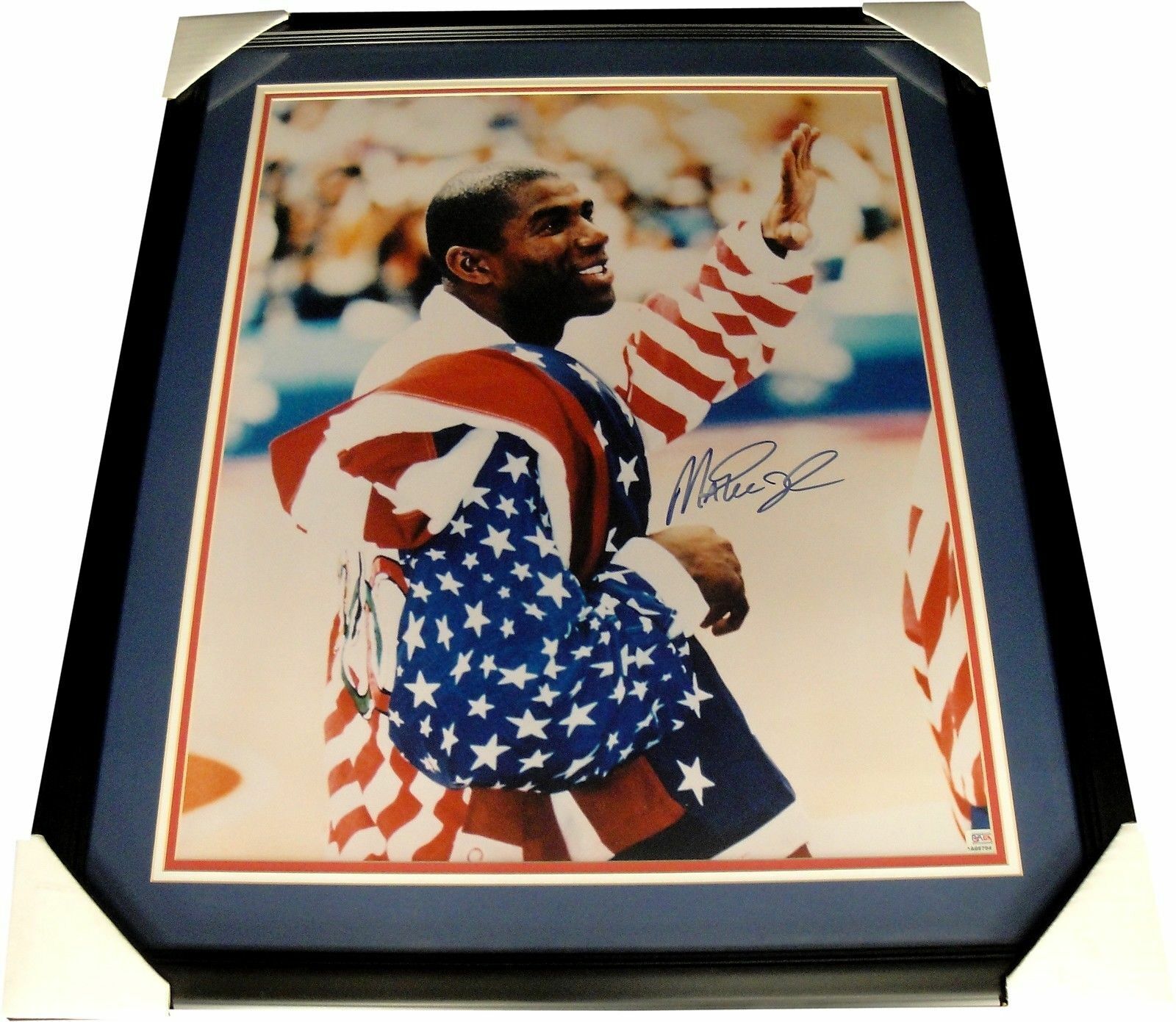 Magic Johnson Hand Signed Autographed 18x24 Photo Poster painting Custom Framed USA GOLD Lakers