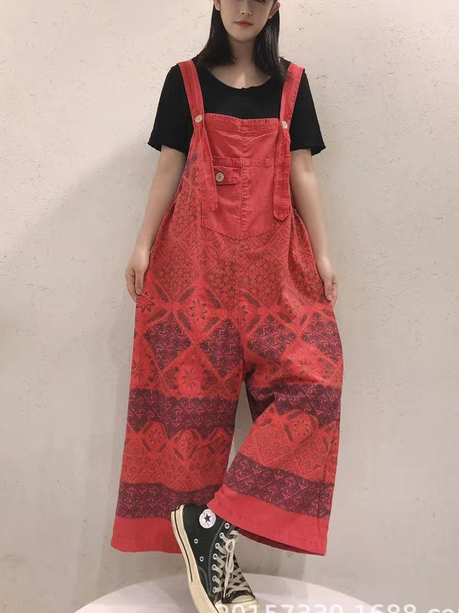 Women's Casual Retro Cropped Workwear Denim Overalls Jumpsuit