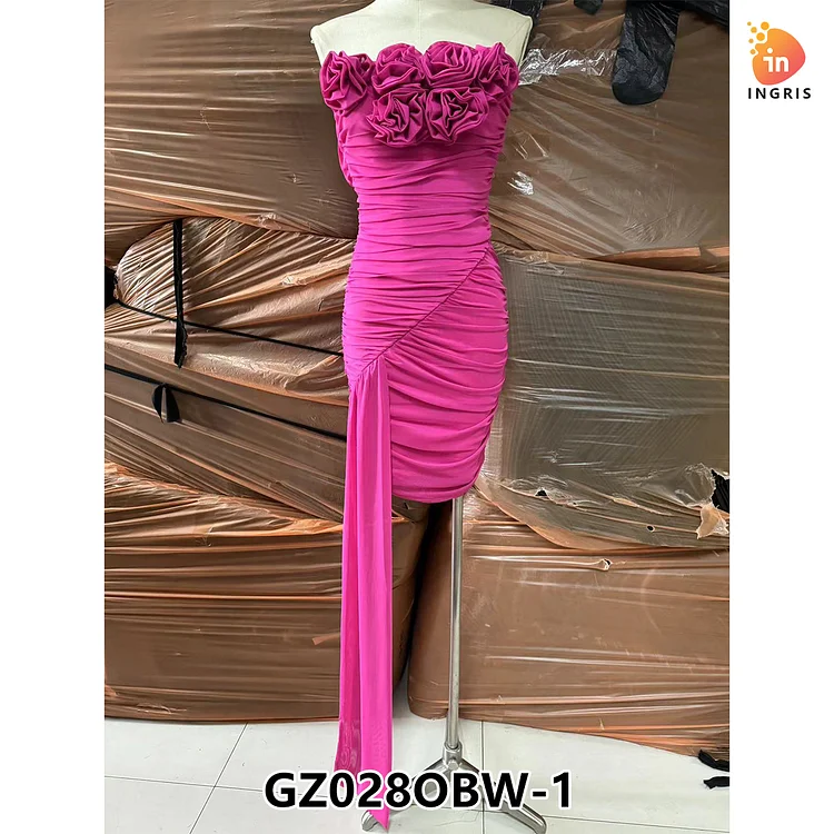 Summer Sexy Backless Sleeveless Slim Mini Dress 2023 Elegant One Shoulder Tight Bag Hip Fold Party Party Dress-GZ028OBW