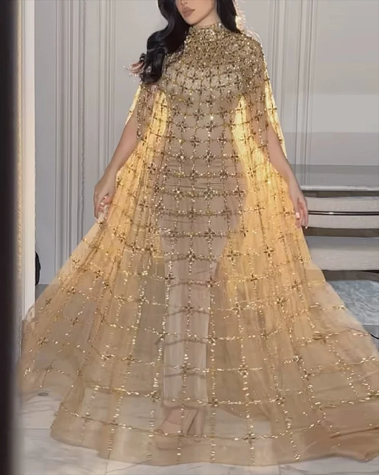 Women's Mesh Sequin Embroidered Dress