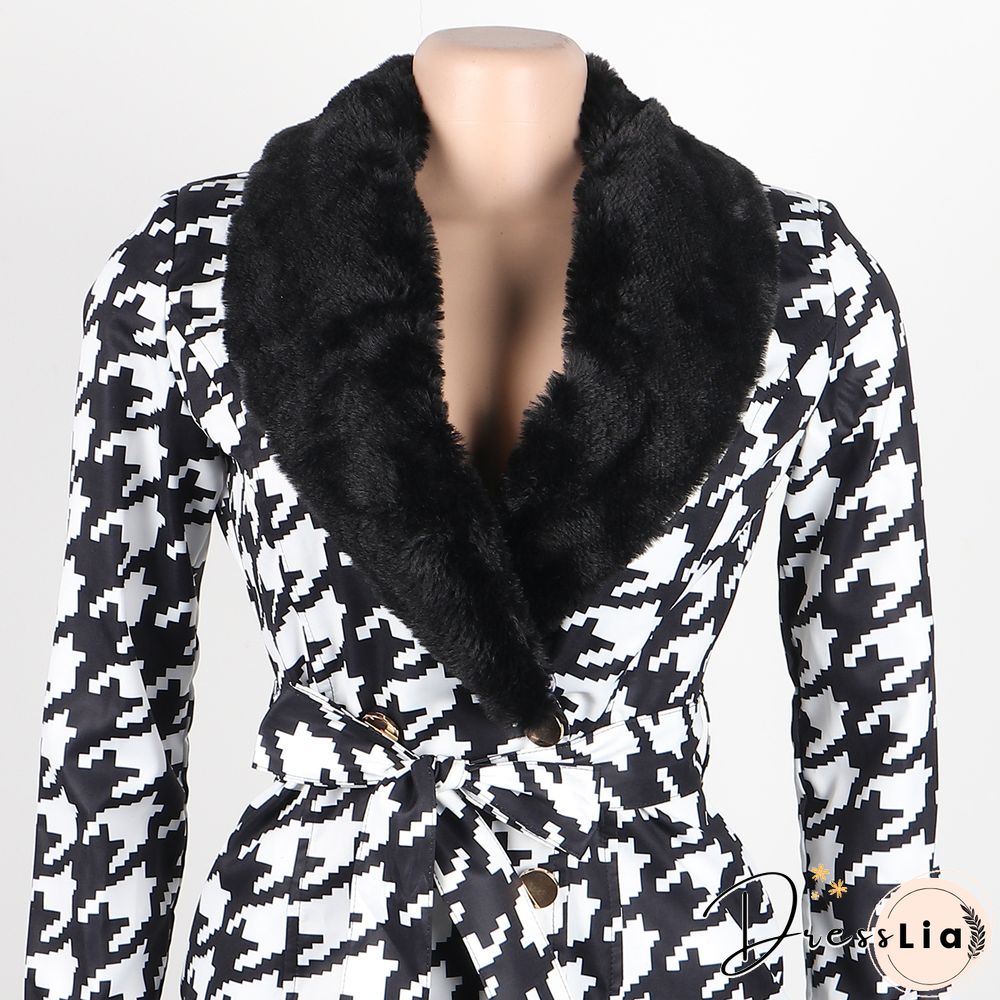 Plush Patchwork Print Winter Warm Women Coats