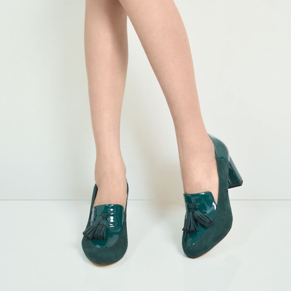 Dark Green Heels Trendiest Block Heel Loafers Vintage Loafer With Tassel Nicepairs